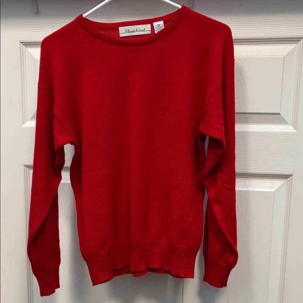 Claude Vernet 100% Cashmere Classic Red Crew Neck Sweater